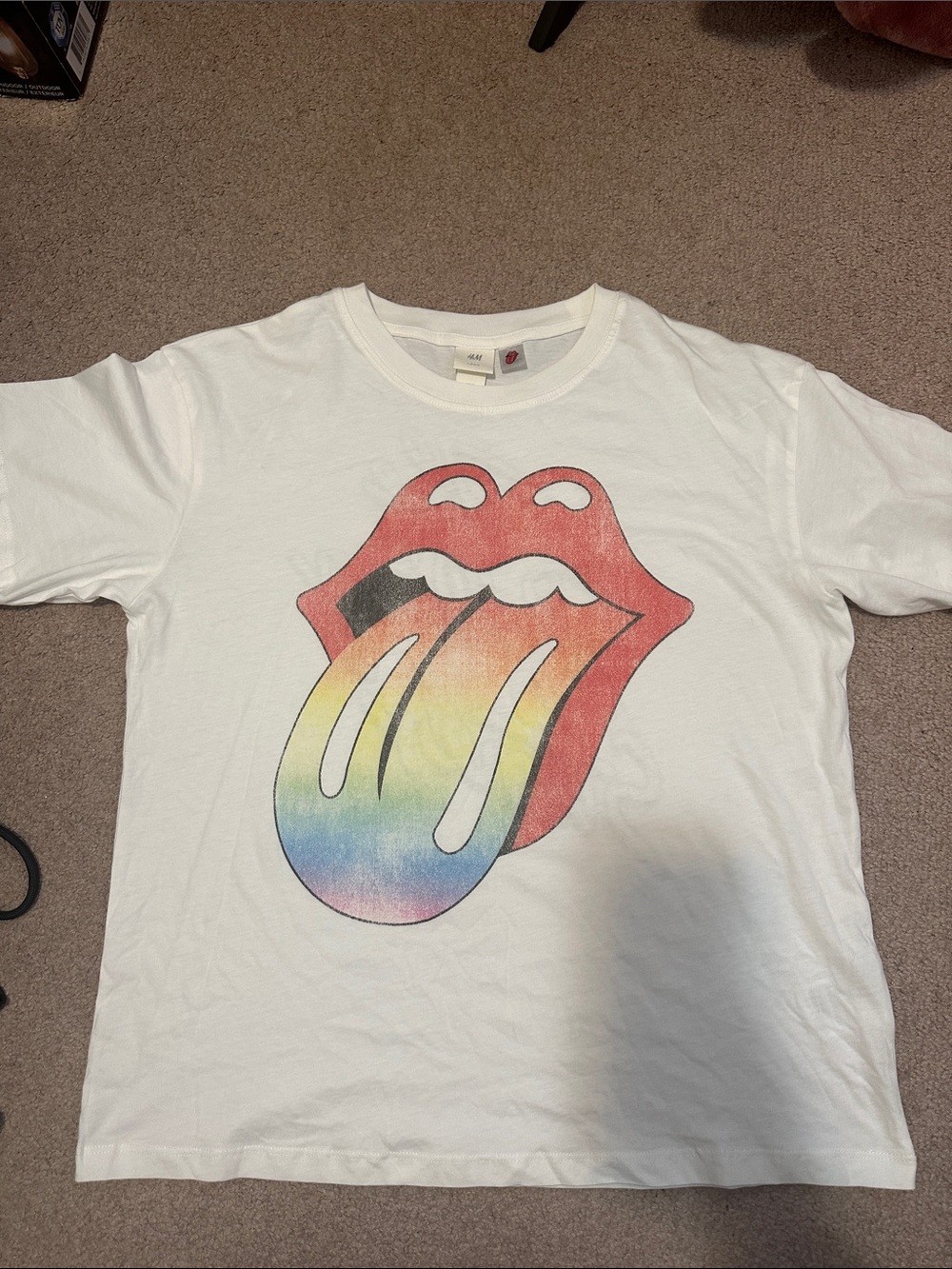 H&M White Tee with Rolling Stones Graphic